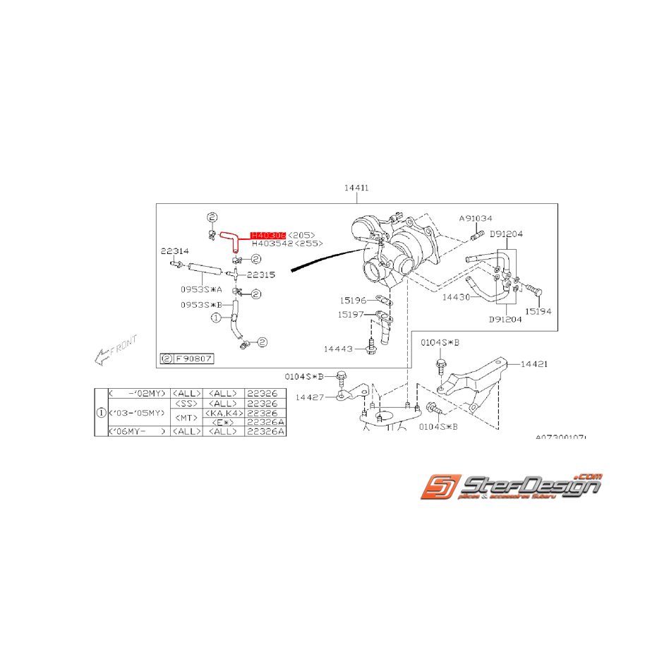 Durite d'air coudé t de turbo GT 99-00 WRX 01-05