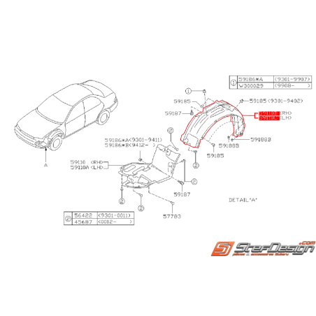 Pare boue origine IMPREZA GT 1993-2000