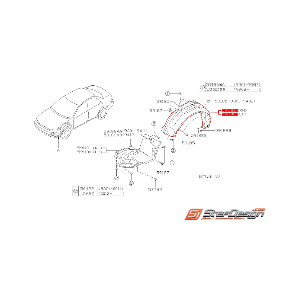 Pare boue origine IMPREZA GT 1993-2000