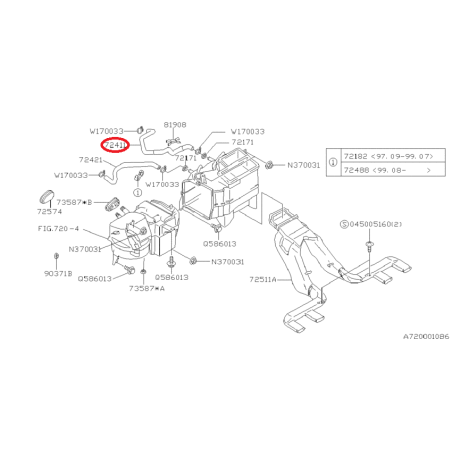 Durite entrée de chauffage subaru GT 98-00