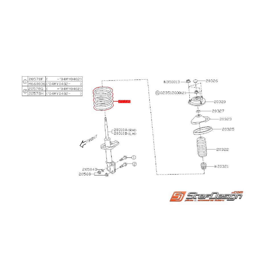 Ressort amortisseur avant origine subaru WRX 01-02