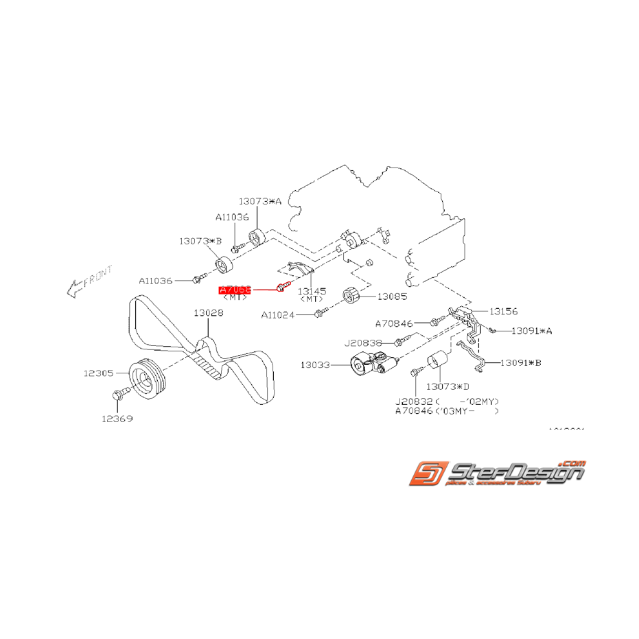 Vis de guide de courroie centrale GT 97-00 WRX/STI 01-07