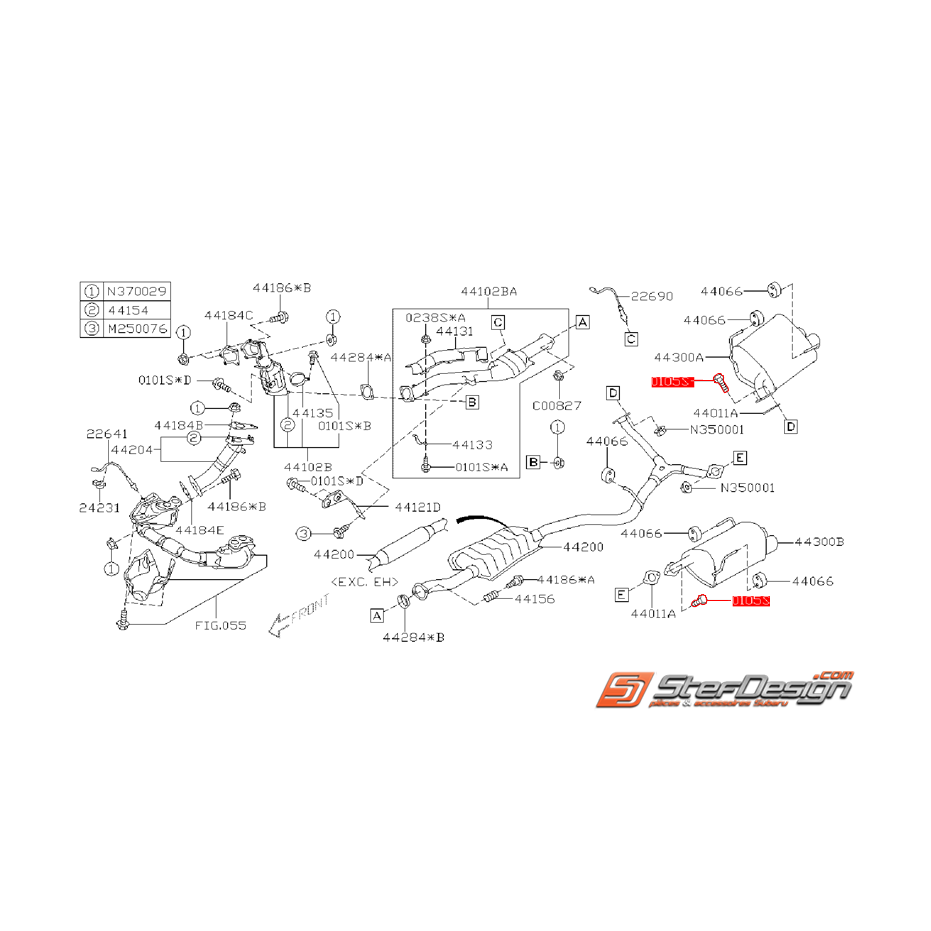 Vis de fixation intermédiaire/silencieux WRX 09-11 STI 09-14