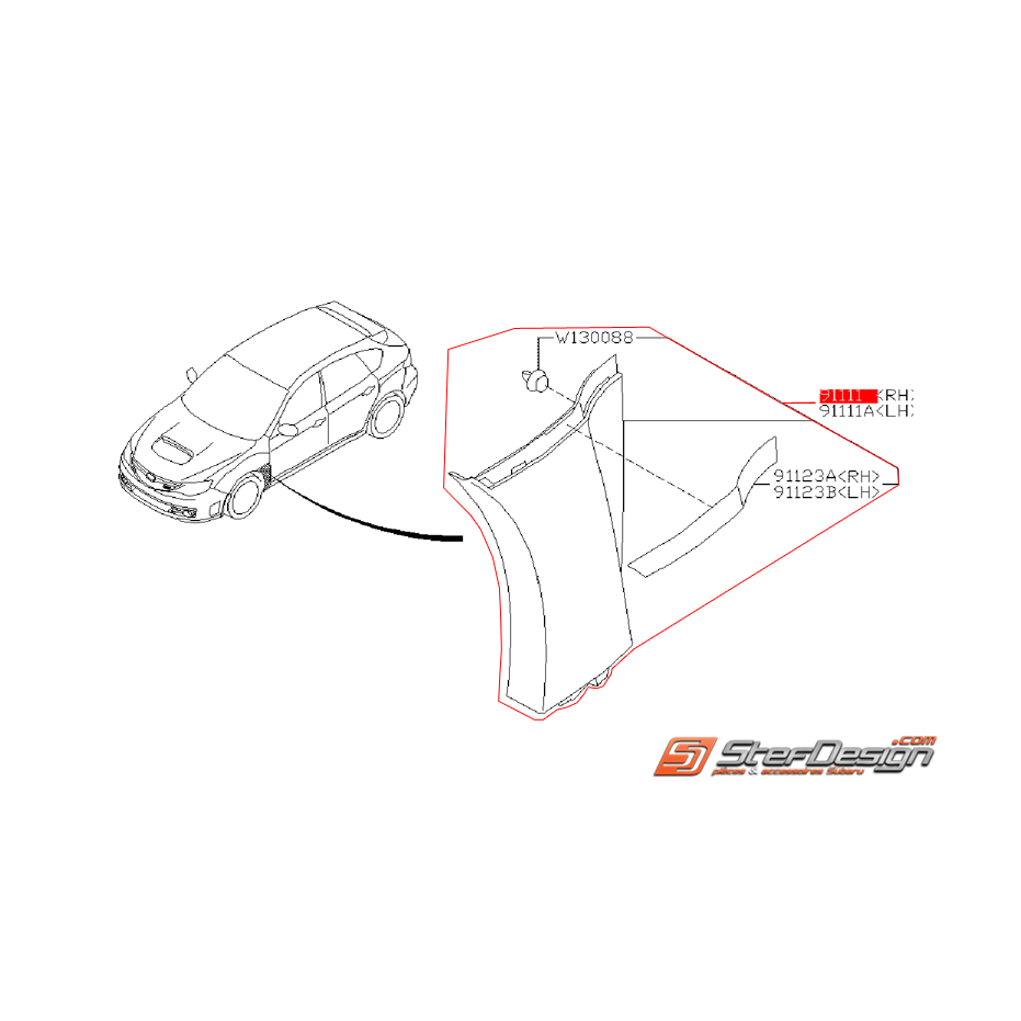 Garniture d'ailes avant STI 08-10