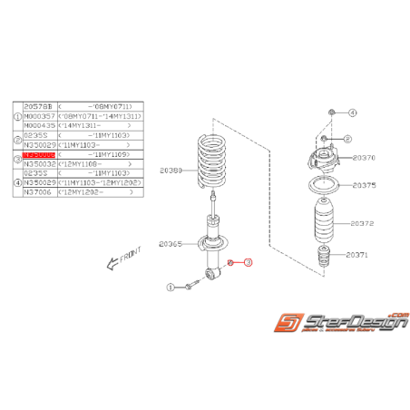 Écrou de train arrière et de fixation de triangle SUBARU WRX/STI 01-11