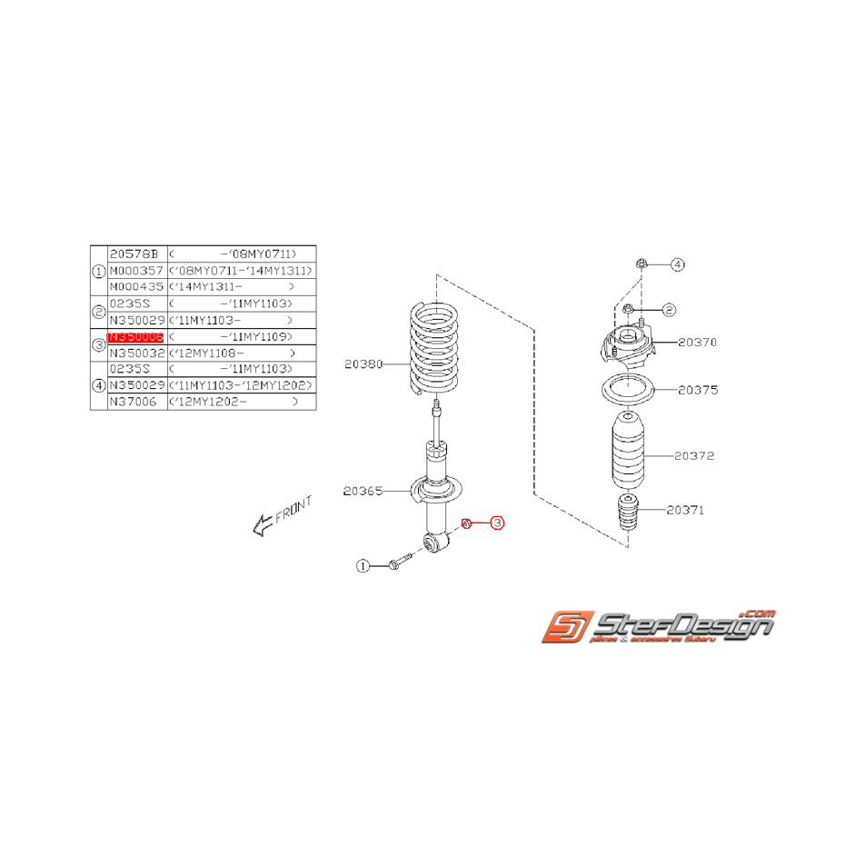 Écrou de train arrière et de fixation de triangle SUBARU WRX/STI 01-11