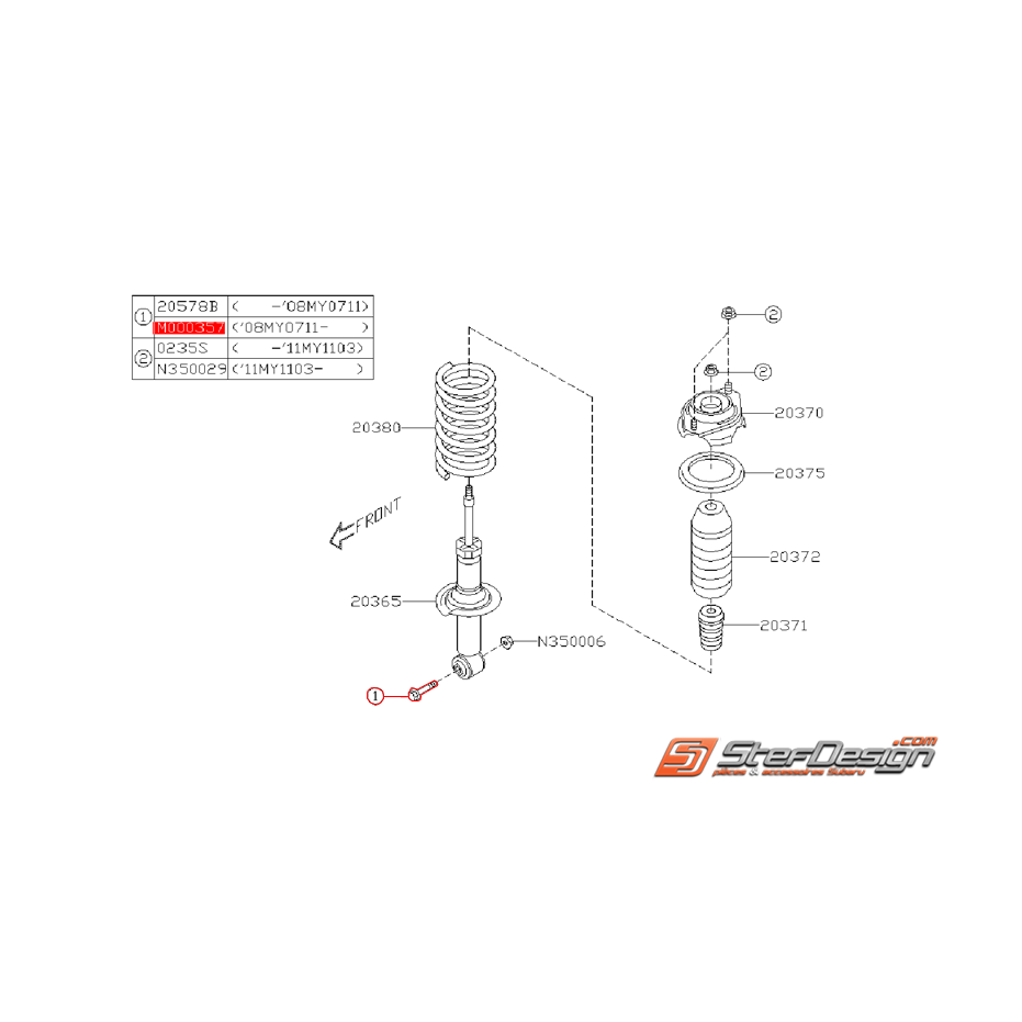 Vis de fixation d'amortisseur arrière WRX 08-11