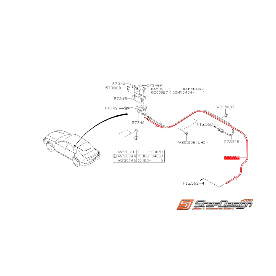 Cable d’ouverture de coffre WRX/STI 01-07