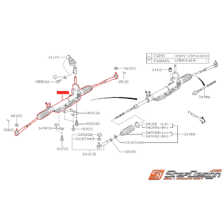 Crémaillère de direction complète STI 05-07