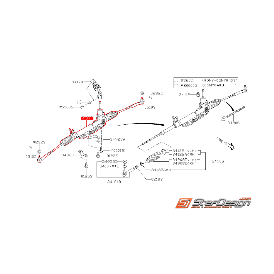 Crémaillère de direction complète STI 05-07