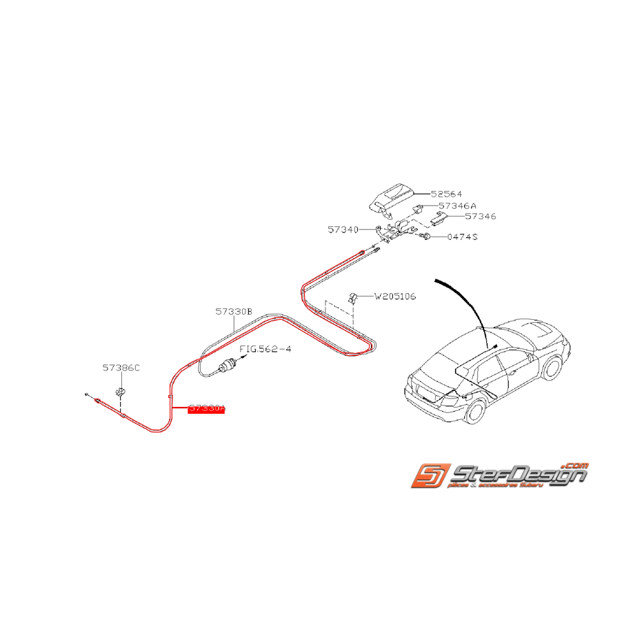 Câble d'ouverture de coffre SUBARU STI 11-14