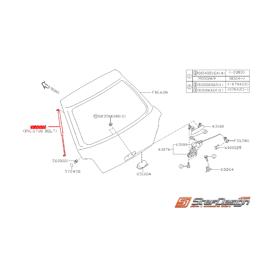 Vérin de hayon SUBARU WRX 01-02 Break