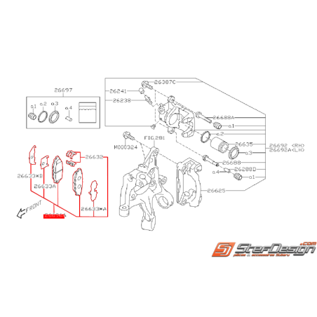 Pack plaquettes de frein/entretoises arrière subaru WRX 08-11