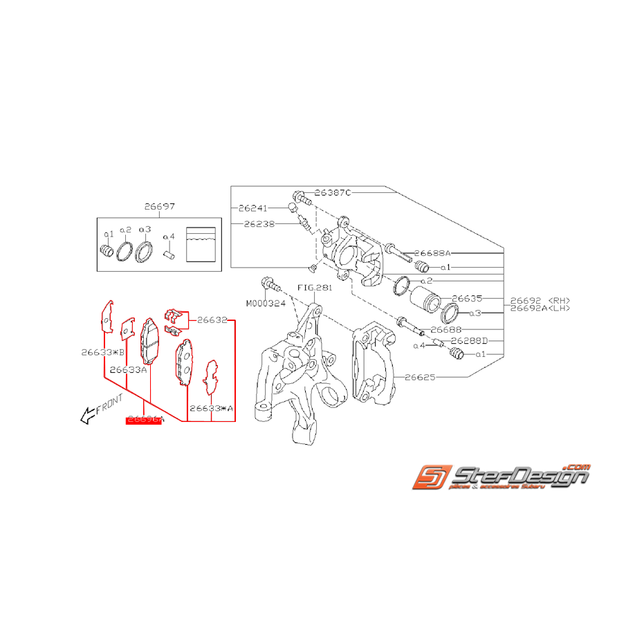 Pack plaquettes de frein/entretoises arrière subaru WRX 08-11