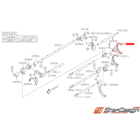 Fourchette alu 5eme/6eme boite 6 vitesses SUBARU STI 03-14