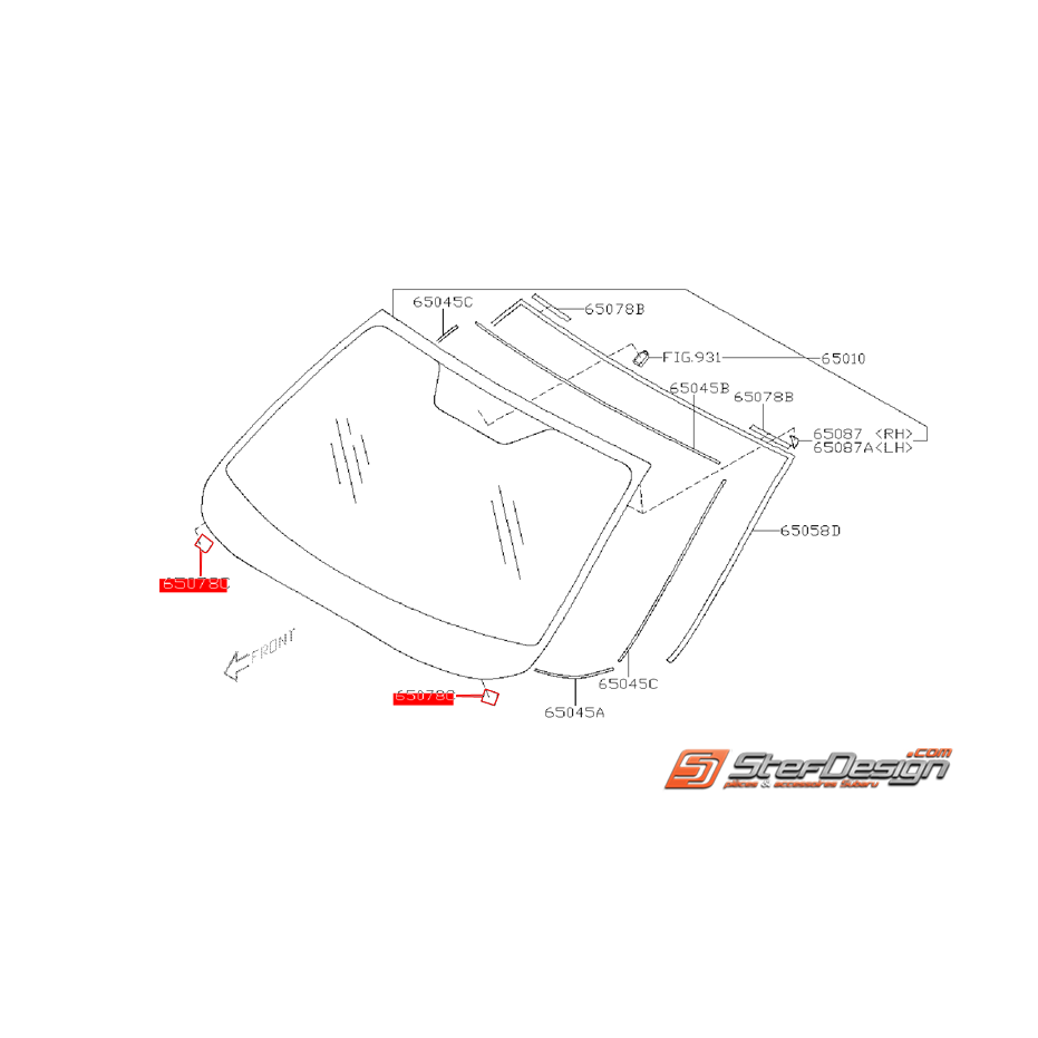 Joints centrales pare-brise SUBARU WRX/STI 08-14 