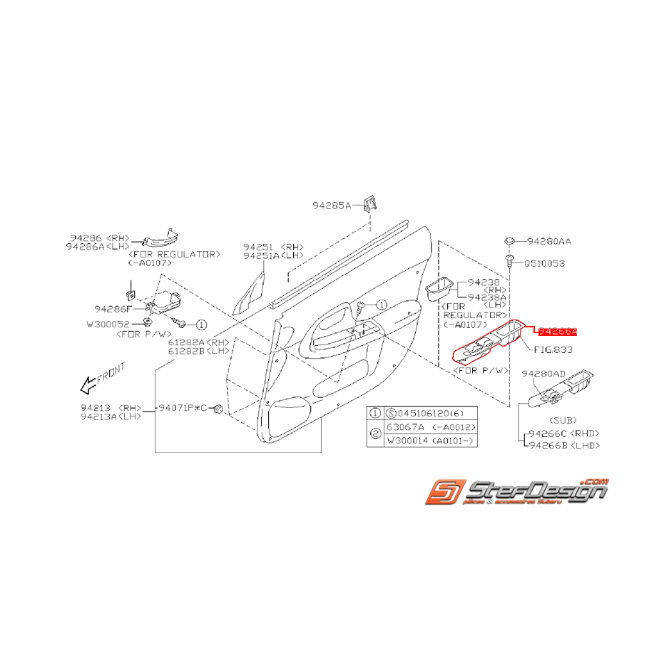 Garniture de bouton lève vitre avant gauche pour conduite a gauche WRX/STI 01-02