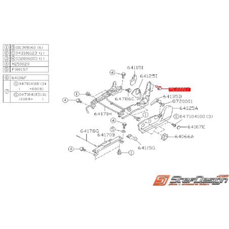 Boulon supérieur de fixation de siège conducteur GT 99-00