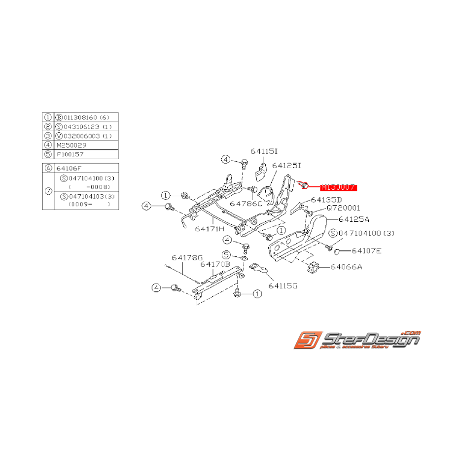 Boulon supérieur de fixation de siège conducteur GT 99-00 Boulon supérieur de fixation de siège conducteur GT 99-00