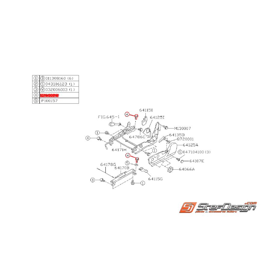 Vis de fixation de rail siège conducteur SUBARU GT 99-00