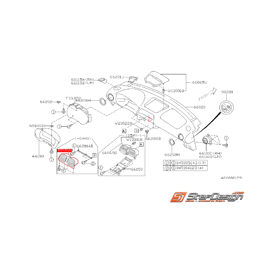 Aérateur centrale SUBARU WRX/STI 05-07