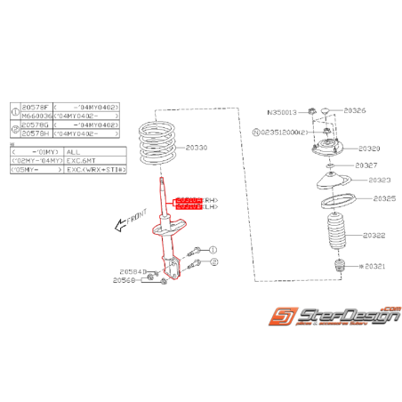 Amortisseurs avant SUBARU 2.0 R 2006
