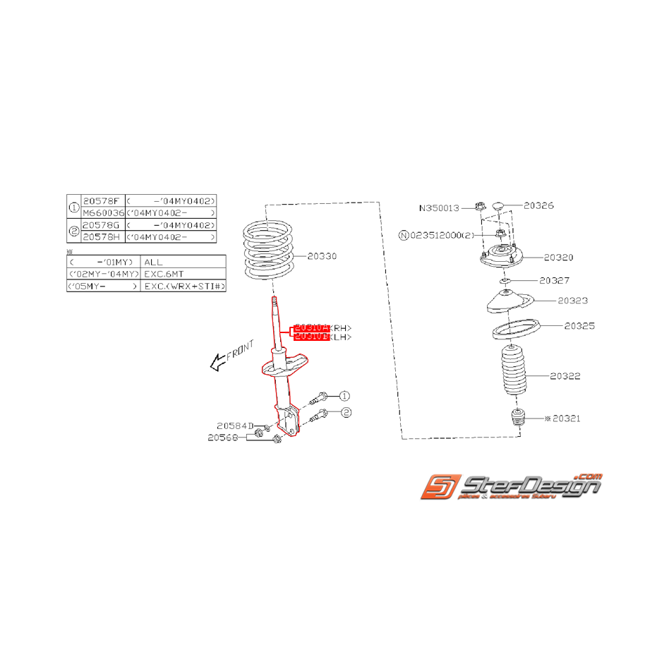 Amortisseurs avant SUBARU 2.0 R 2006