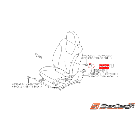 Cache vis de rail siège conducteur SUBARU STI 2008