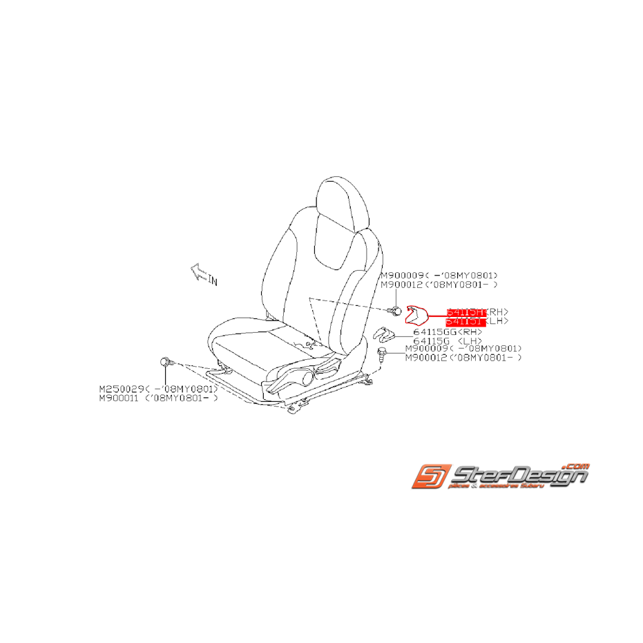 Cache vis de rail siège conducteur SUBARU STI 2008