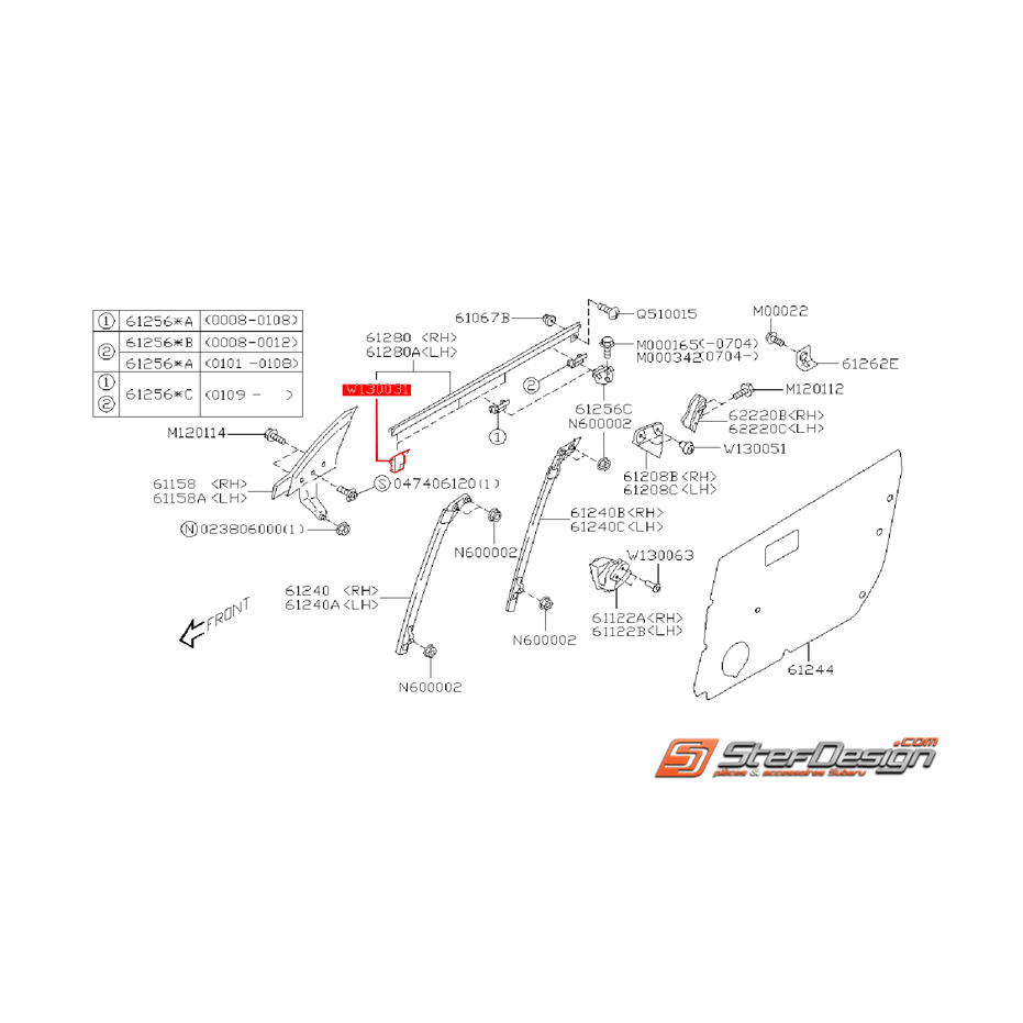Agrafe de maintient de lèche-vitre porte avant WRX/STI 01-07
