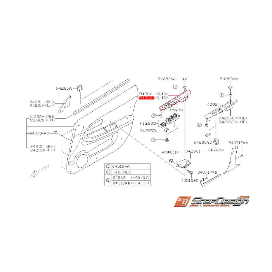Garniture de bouton lèvre vitre côté conducteur WRX/STI 05-07 Garniture de bouton lèvre vitre côté conducteur WRX/STI 05-07
