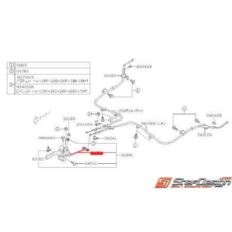 Câble primaire de levier de frein a main SUBARU WRX/STI 05-07