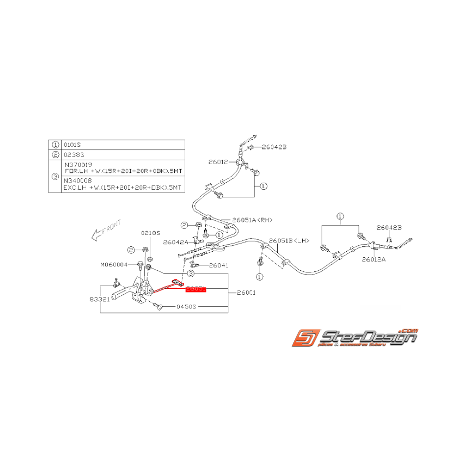Câble primaire de levier de frein a main SUBARU WRX/STI 05-07 Câble primaire de levier de frein a main SUBARU WRX/STI 05-07