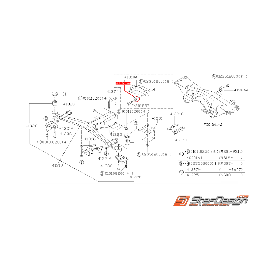 Silents blocs de support de différentiel SUBARU GT 97-00