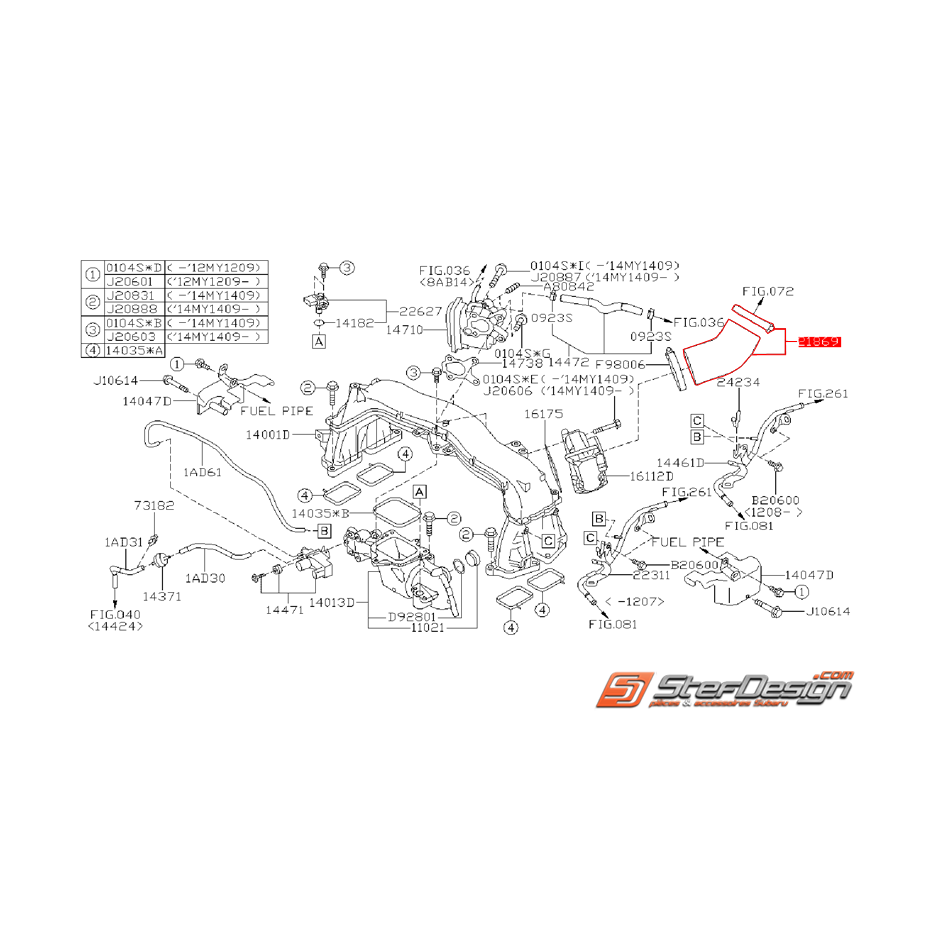 Durite d'air papillon d'admission Subaru Diesel 09-10 XV 2012