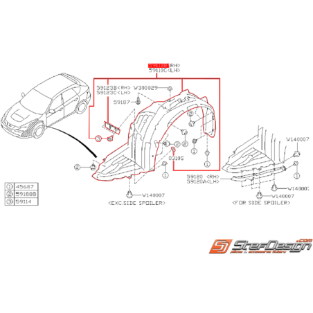 Pare boue avant SUBARU WRX 08-11