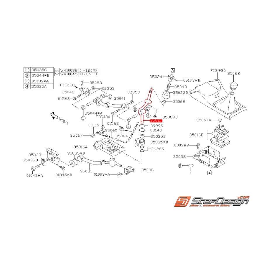 Levier de vitesse SUBARU STI 08-14 Levier de vitesse SUBARU STI 08-14