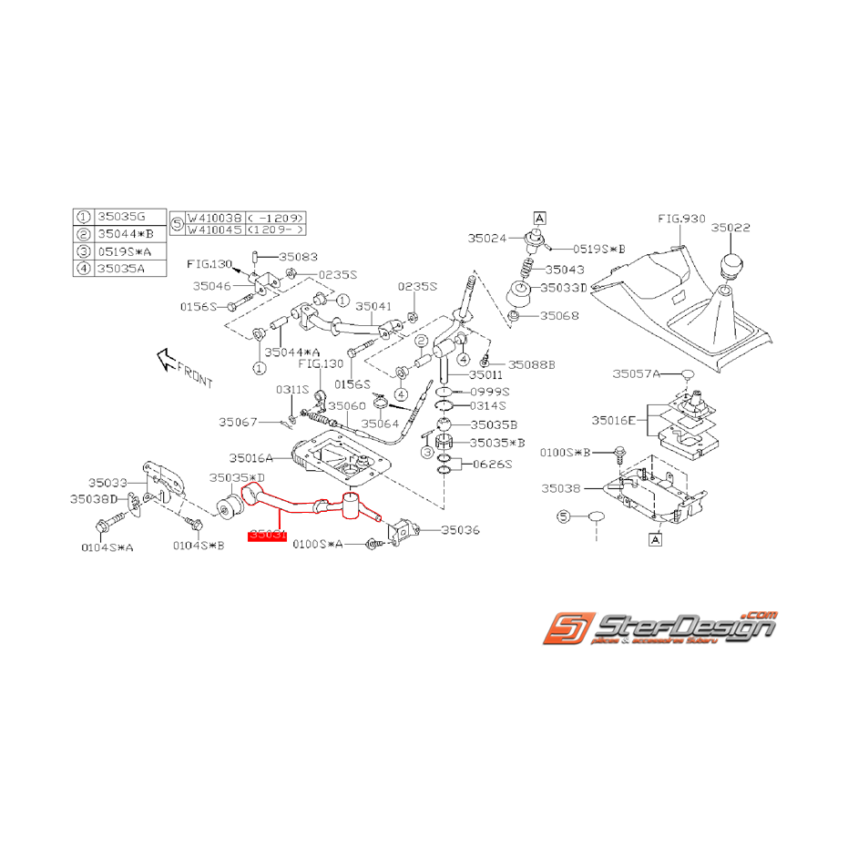 Bras de levier de vitesse boite 6 STI 08-14