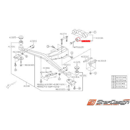 Silent bloc de support de différentiel SUBARU STI 05-07