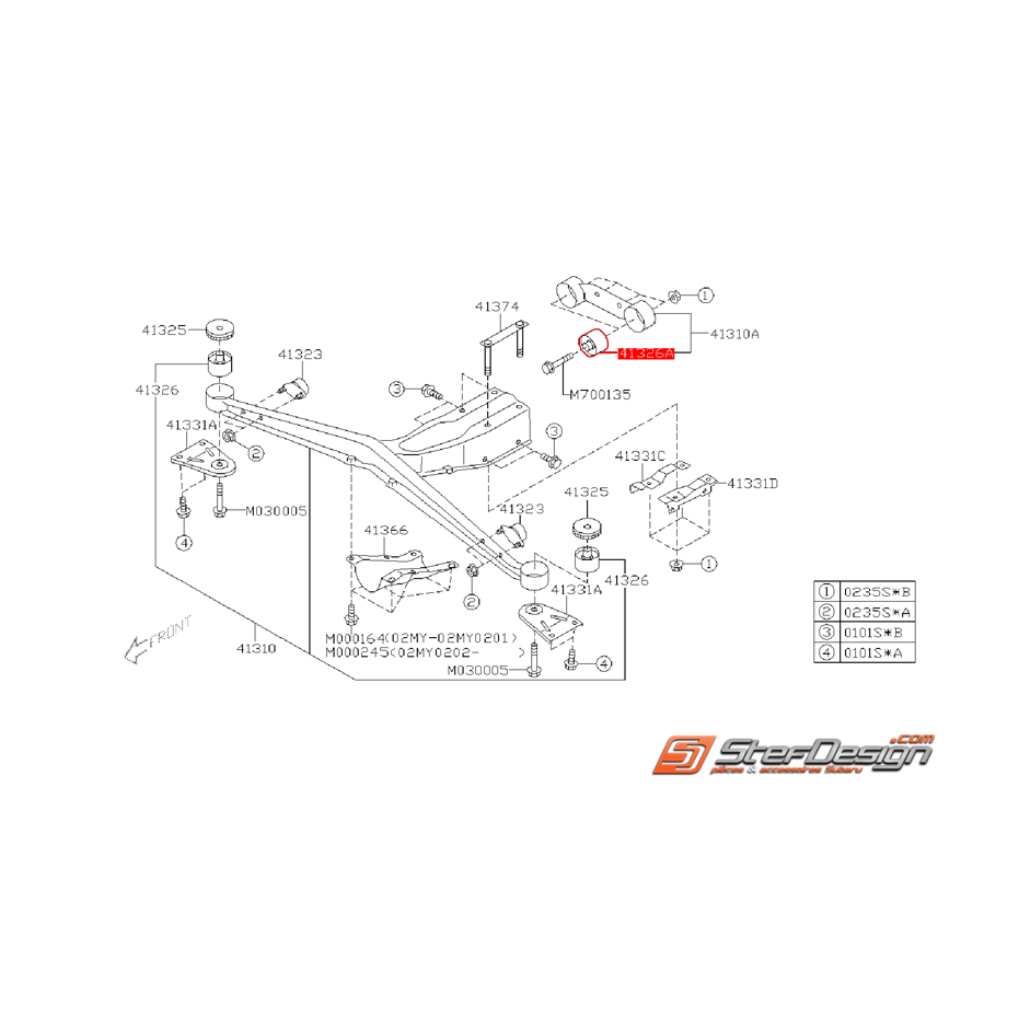 Silent bloc de support de différentiel SUBARU STI 05-07