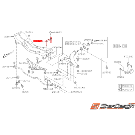 Plaque de fixation de berceau avant WRX/STI 01-07