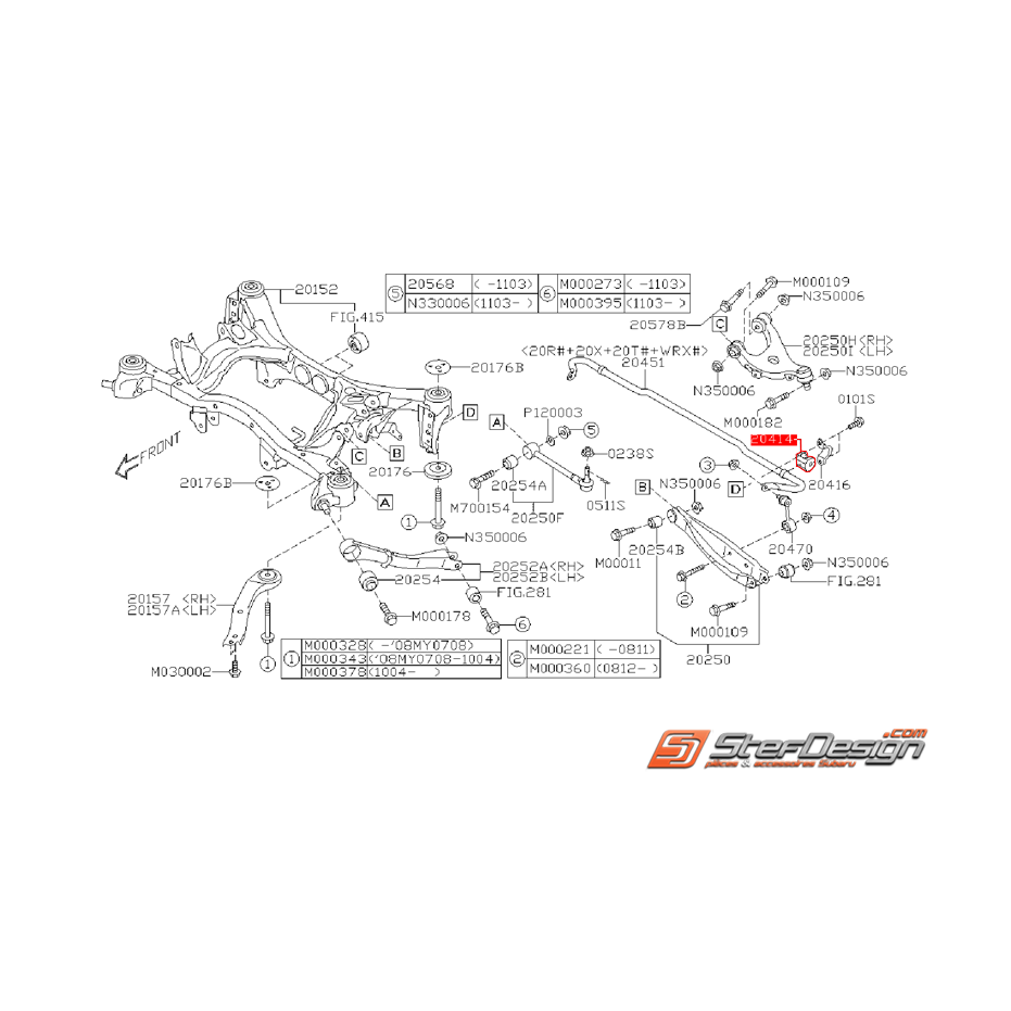 Silents bloc de barre stabilisatrice arrière STI 08-10