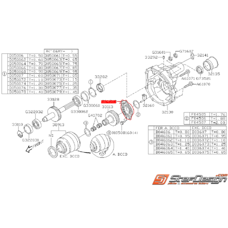 Roulement de boite de transfert SUBARU STI 01-02