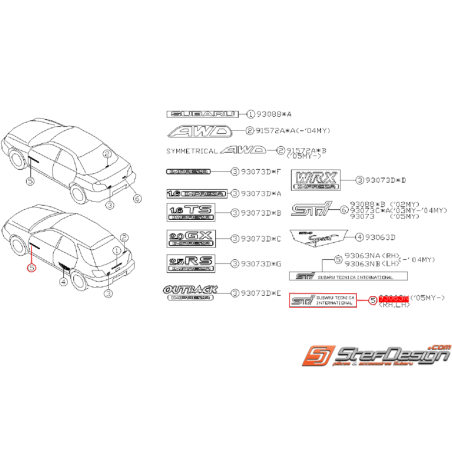 Autocollant de porte avant origine SUBARU STI 05-07