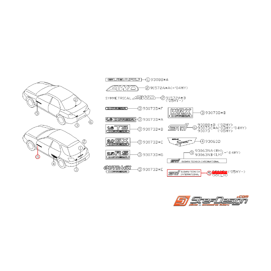 Autocollant de porte avant origine SUBARU STI 05-07