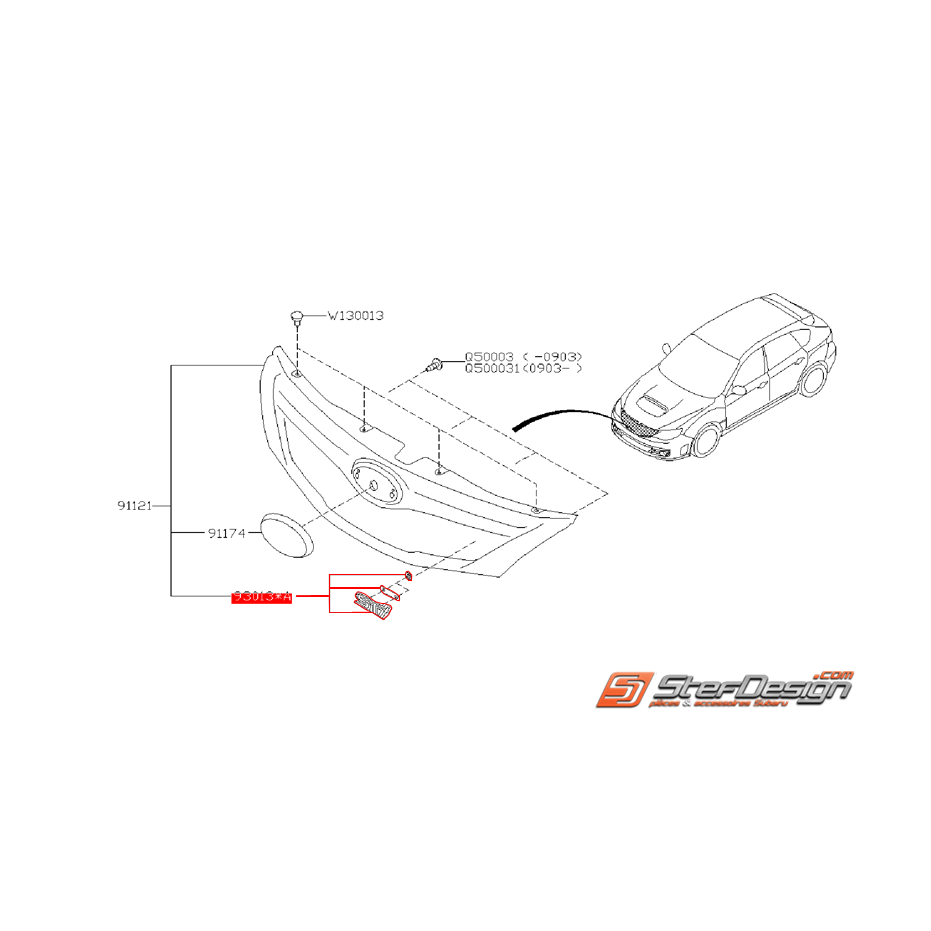 Logo de calandre STI rouge et noir SUBARU STI 08-10