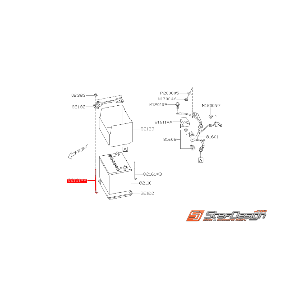 Fixation latérale de batterie WRX/STI 08-14