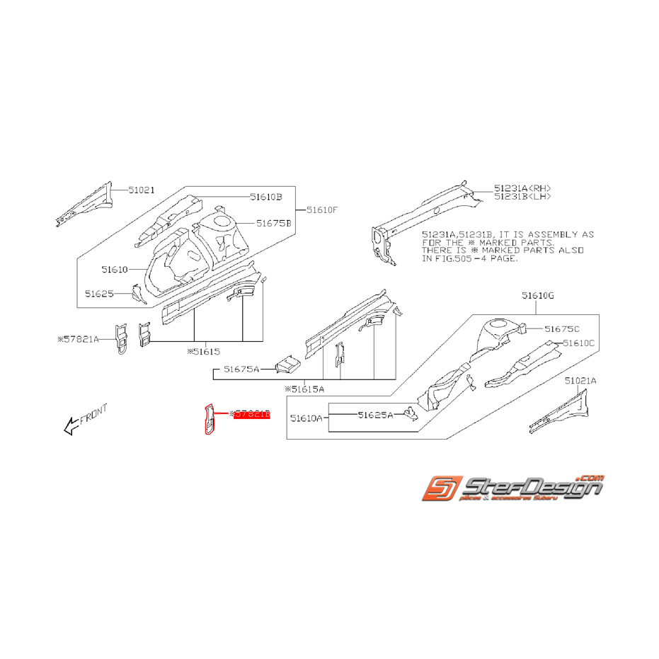 Support avant gauche carrosserie avant SUBARU STI 2008