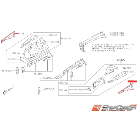 Renfort de joue d'aile supérieur SUBARU STI 08-10