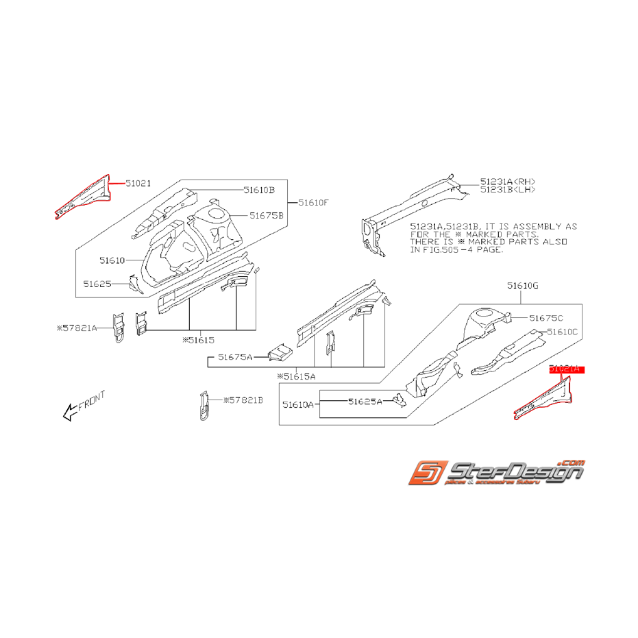 Renfort de joue d'aile supérieur SUBARU STI 08-10